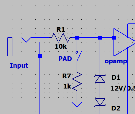 自作アクティブDIにPADを追加した回路図